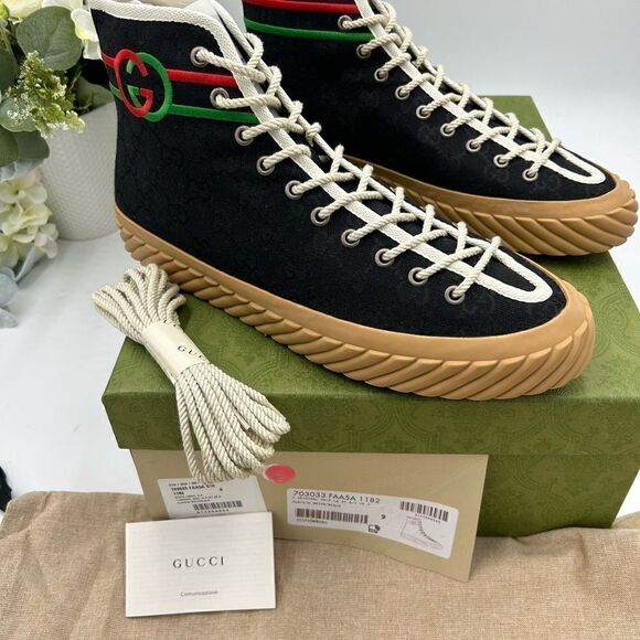 Men’s Gucci interlocking G high top sneakers size 9 made in Spain - Picture 2 of 9